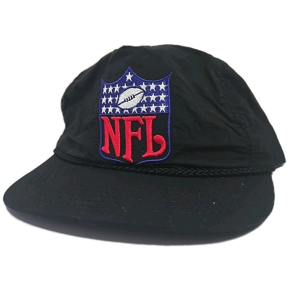 Vtg 90s NFL Shield Rope Hat Taslan Nylon Leather Strapback Gold Buckle USA Made